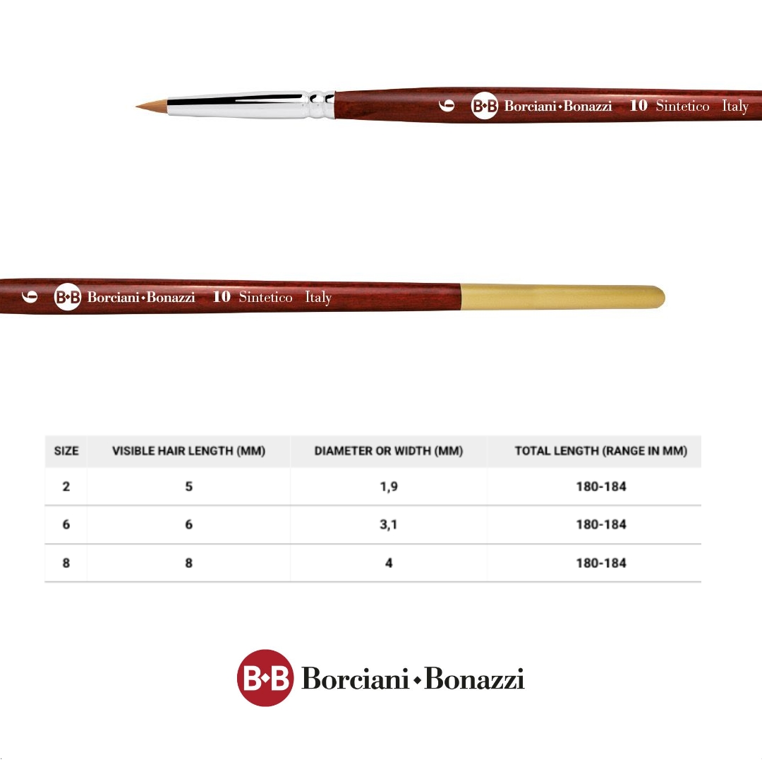 Borciani Bonazzi Pennello Precisione Rotondo Series 605 Top Graphic - N° 0, Legno, Per Dettagli - 2